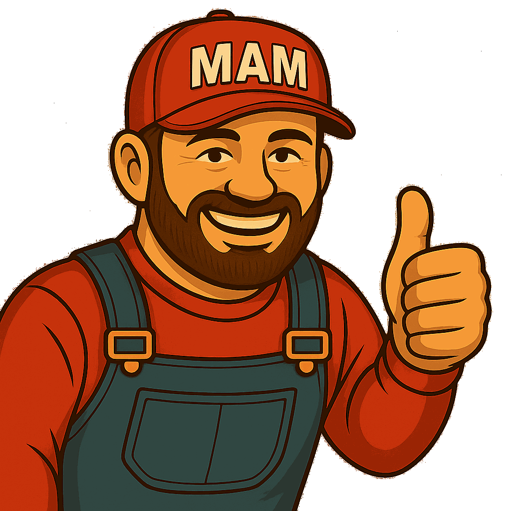 MAM-Maskottchen Mario zeigt Daumen hoch